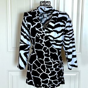 Venus surplice top, XL. Black/white, mixed animal print.  NWOT